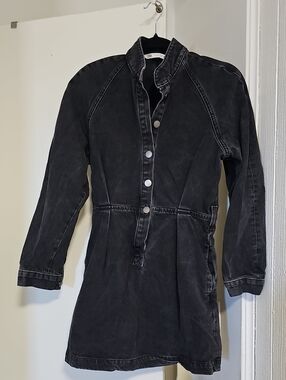 Zara Long-Sleeved Black Jean Dress Medium 100% Cotton